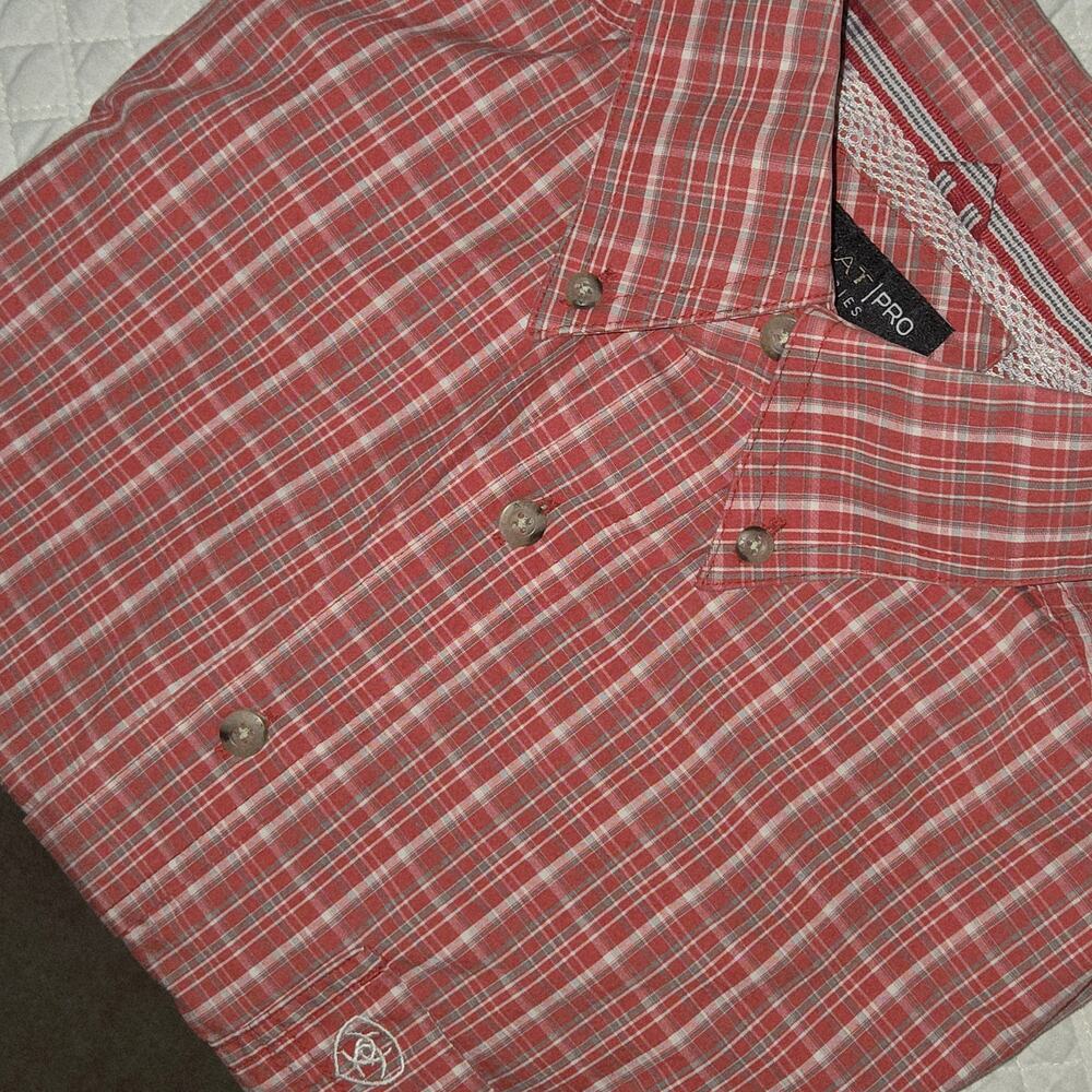 Ariat Pro Series Mens Button Up Shirt Red Plaid Short Sleeve LT Western
